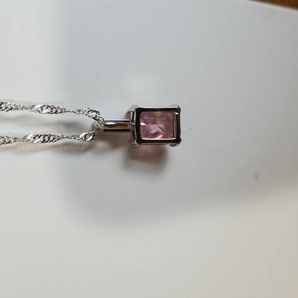 Pink Princess Cut AAA Cubic Zirconia Necklace - Picture 5 of 6